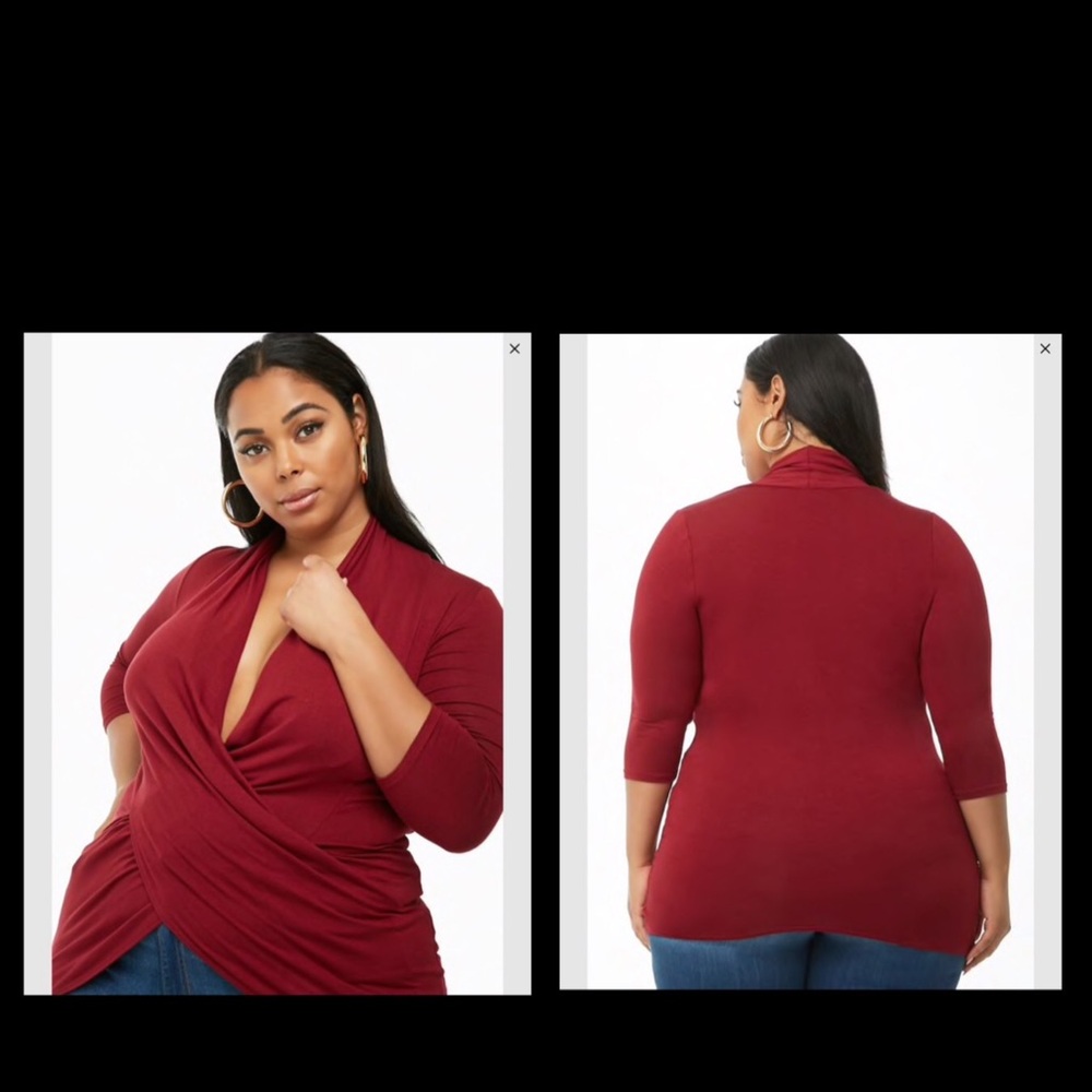 Plus size drapery surplice high-low top